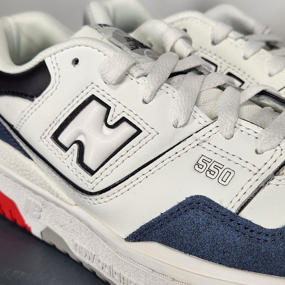 New Balance 550 Sneakers Kids Size 7 White Blue Leather Basketball Shoes - Picture 3 of 9